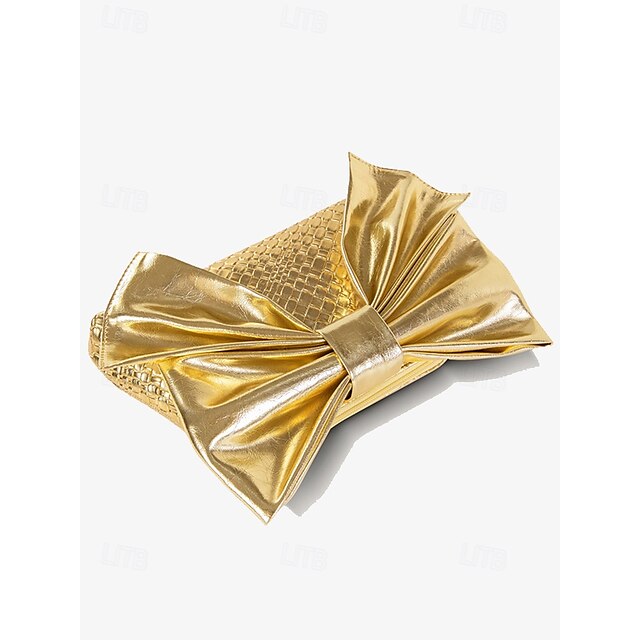 Oversize Kunstleder Tasche Damen Clutch Schleife mit Gold