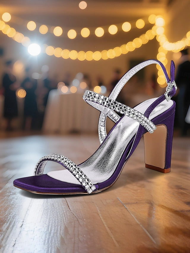Sandals Prom White Block Rhinestone Women's Bridal – Heel
