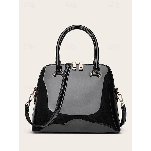 Tote Bag Leder Lack - Grün Elegant Damen Glänzend