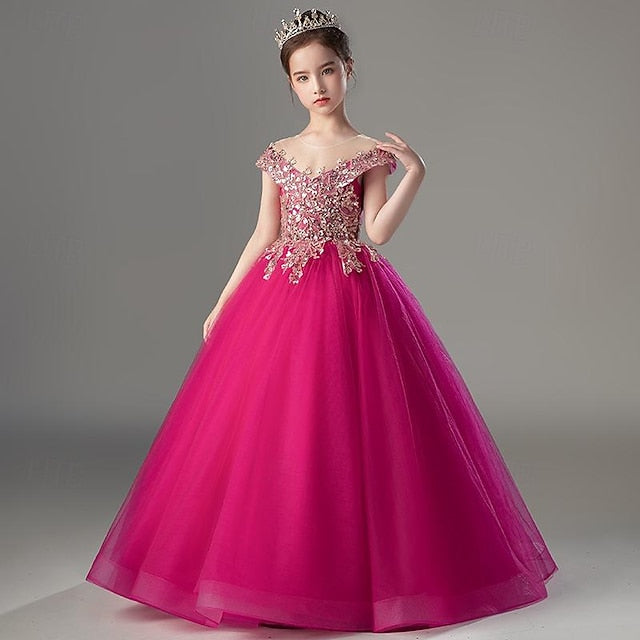 Kids Girls' Sleeve Color Solid Dress Party Short