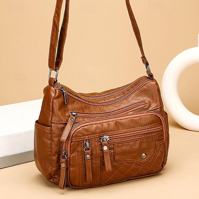 Sac bandoulière matelassé en similicuir pour femme avec plusieurs compartiments