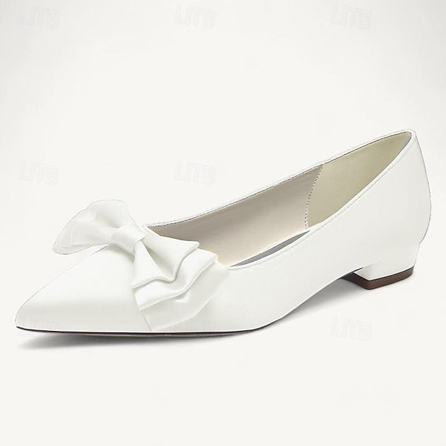 Bowknot Party Low Flats Pointed Shoes Wedding Heel Women's
