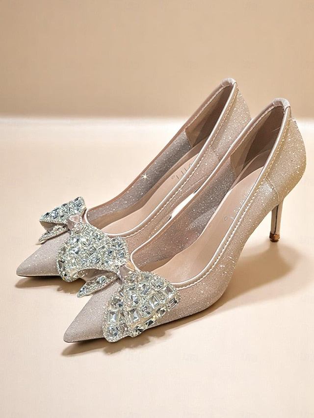 with Women's Heels Bow Rhinestone High Glitter