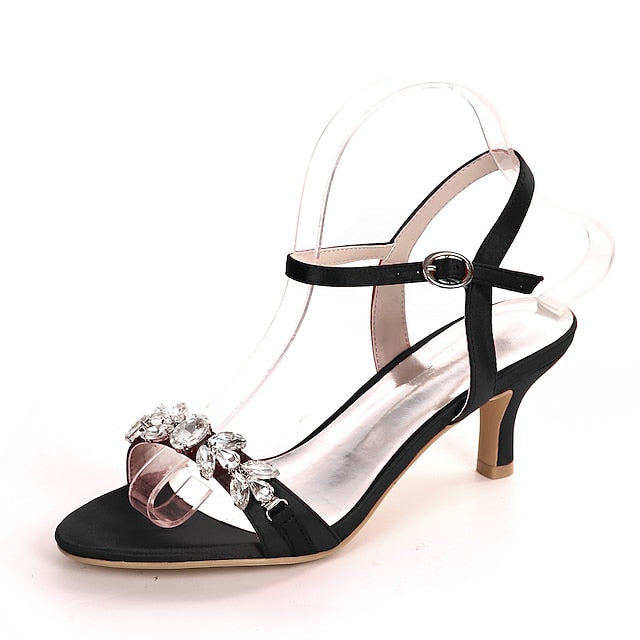 Silver Sandals Heeled Elegant Women's – Rhinestone