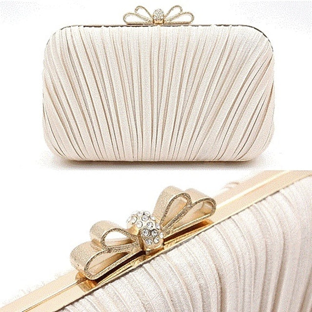 Clutch Bag Elegant Bow – Rhinestone Women's Pleated White