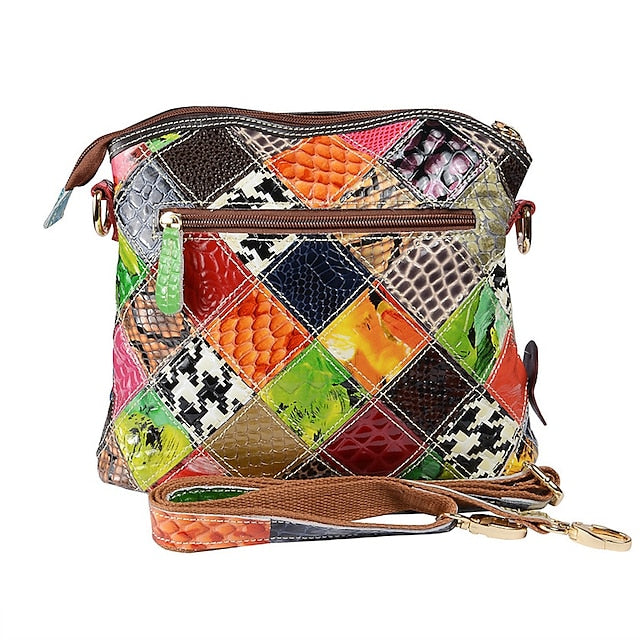 Schultertasche Bohemian - Damentasche Patchwork Leder Bunt