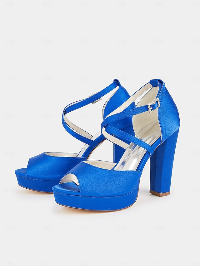Heel and Women's Peep Platform Sandals High Toe Satin with