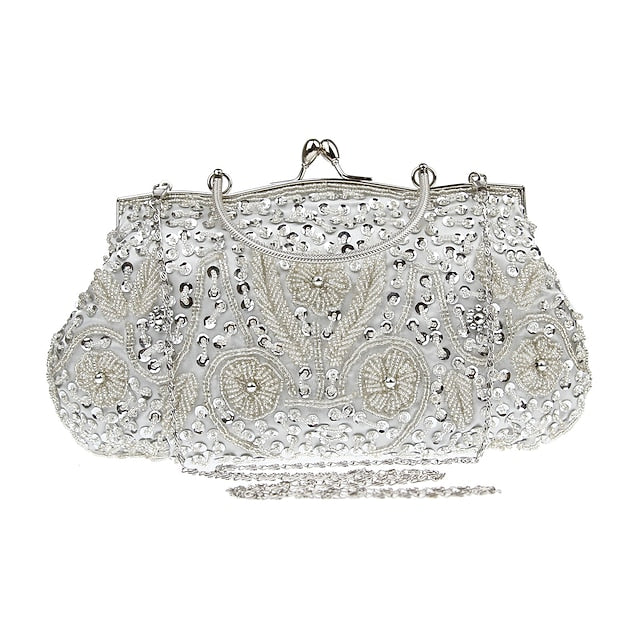 Vintage White Evening Beaded – Purse Women's Clutch