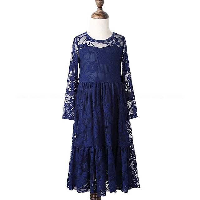 Long Girls' Solid Colored Girl Kids Dress Flower