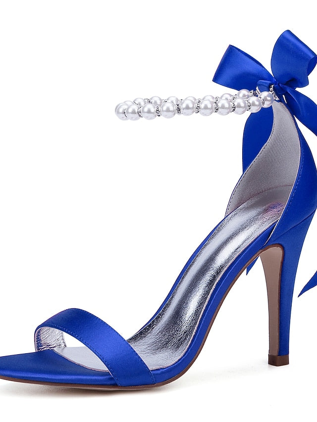 Satin Ankle Strap – Heel Navy Sandals Pearl High Women's