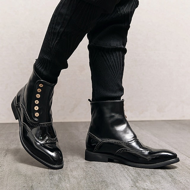 Wingtip Leather Button Vintage Stylish Green Boots - Men's