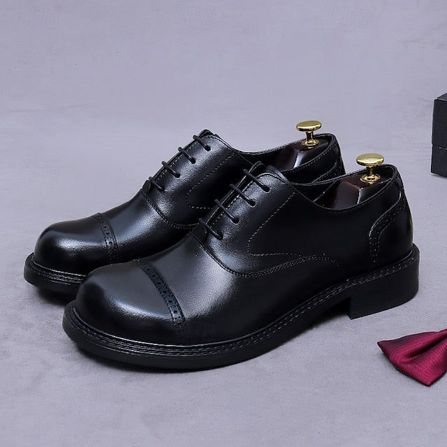 Oxford Men's Leather Genuine Cap First Dress Toe Shoes-