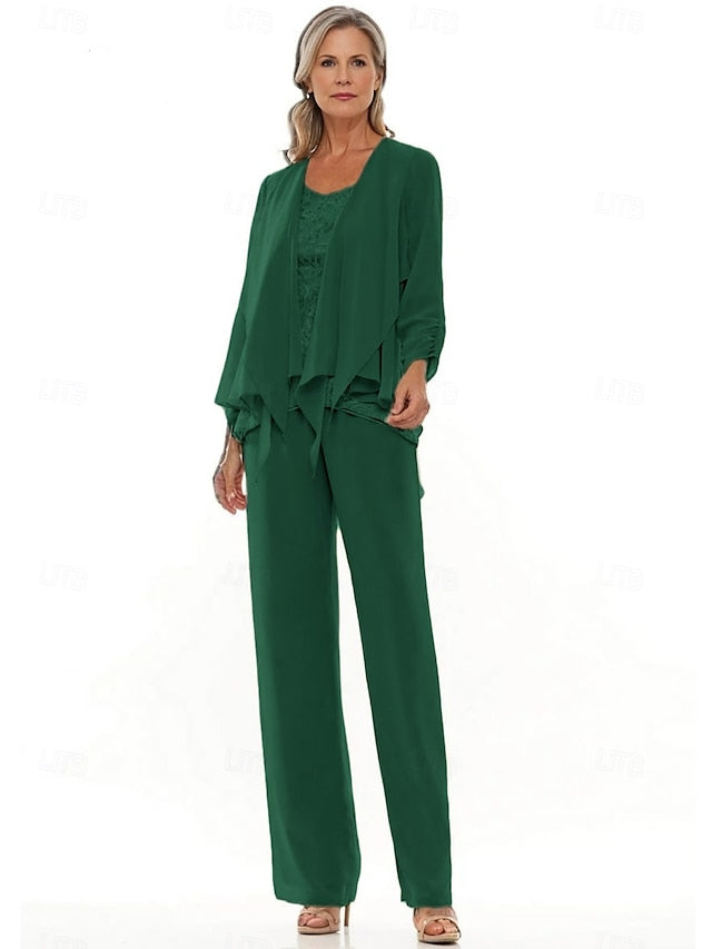Piece the Pantsuit Bride Elegant Mother Neck of Dress Crew 3