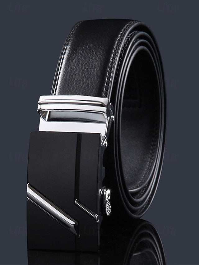 Leather Elegant Black with Metal Belt Men's Adjustable
