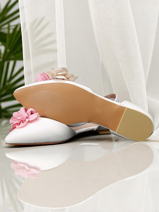 and Flower Wedding Women's Beige with White Flats Pink