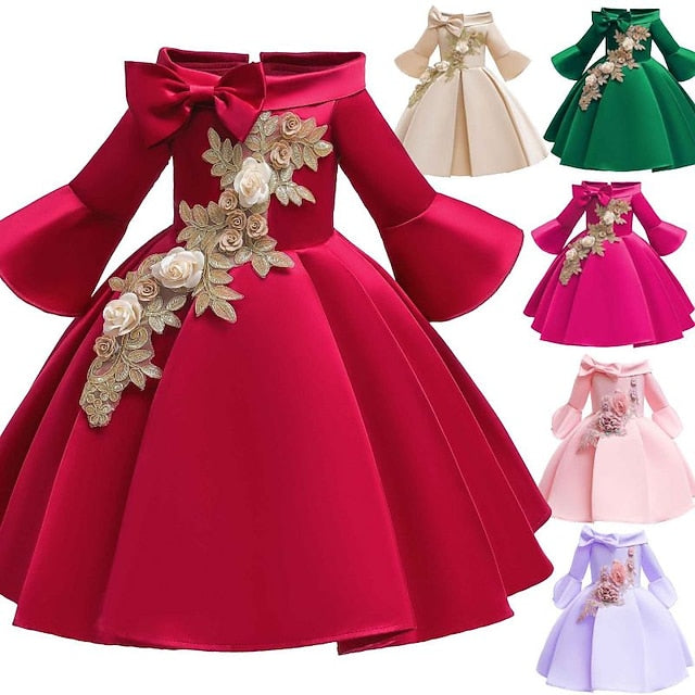Floral Dress Kids Girls' Sleeve Length Party Formal 3/4