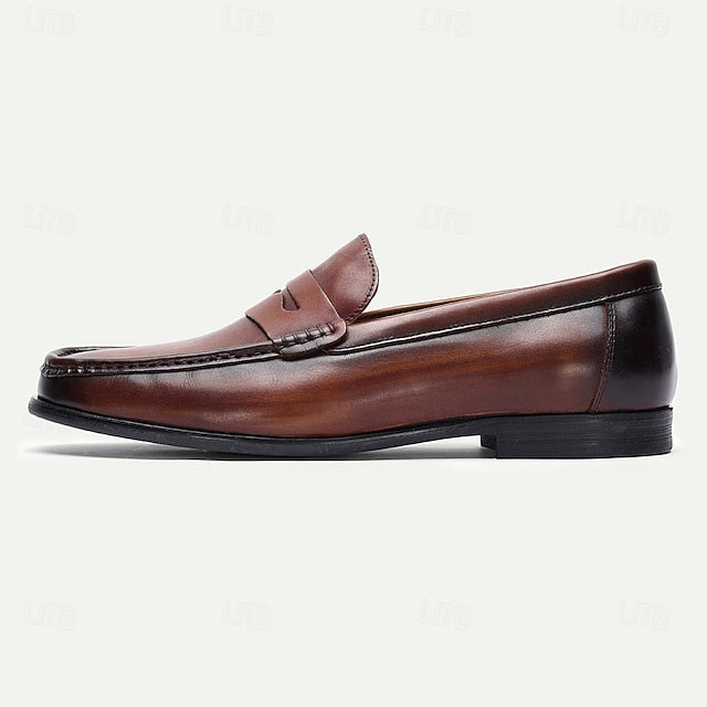 with Shoes Men's Penny Loafers Leather Brown Slip-On