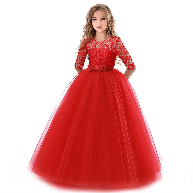 Flower Wedding Dress Kids Half Girl Sleeve Girls'