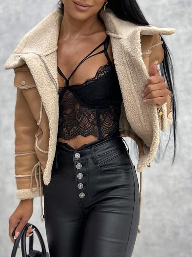 Pocket Leather Faux Comfortable Jacket Buttons Warm Women's