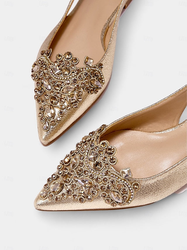 Slingback Pointed Women's Embellished Toe with Gold Flats