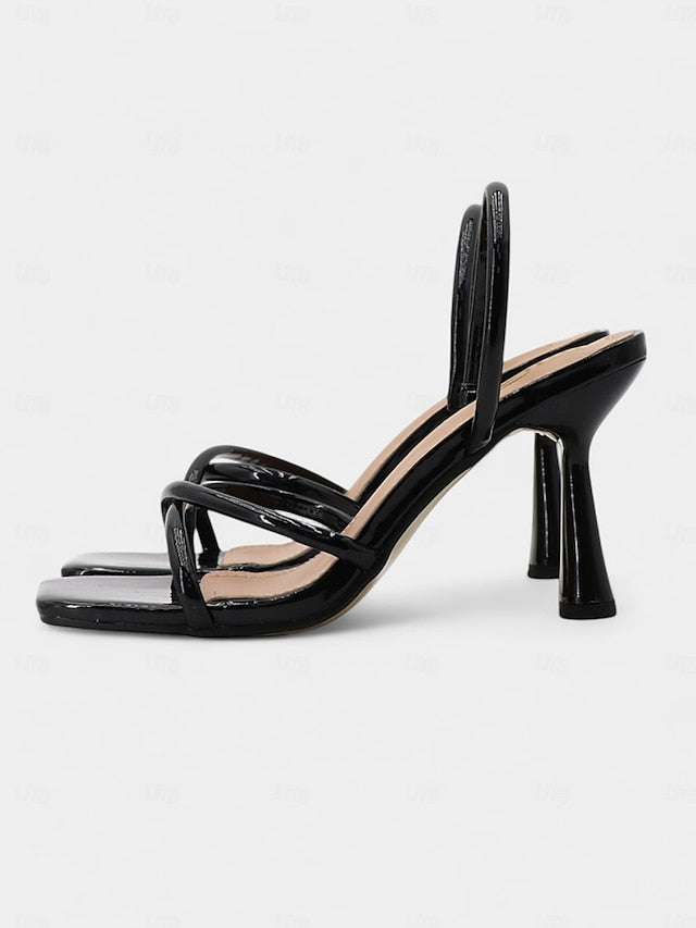 Square Beige Strappy – Toe with Design Sandals Heeled