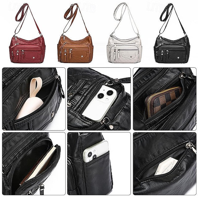 Sac bandoulière matelassé en similicuir pour femme avec plusieurs compartiments