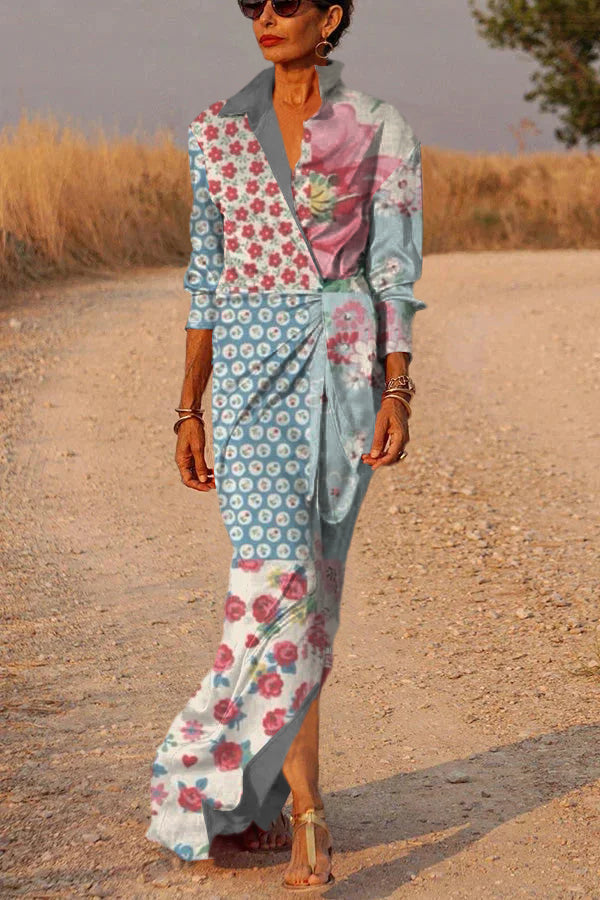 Rotes Satin-Wickelhemd-Maxikleid QB034