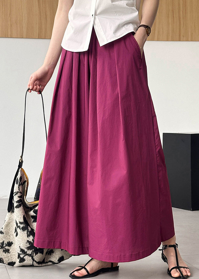 Pantalon ample en coton uni rose à taille élastique AF1046