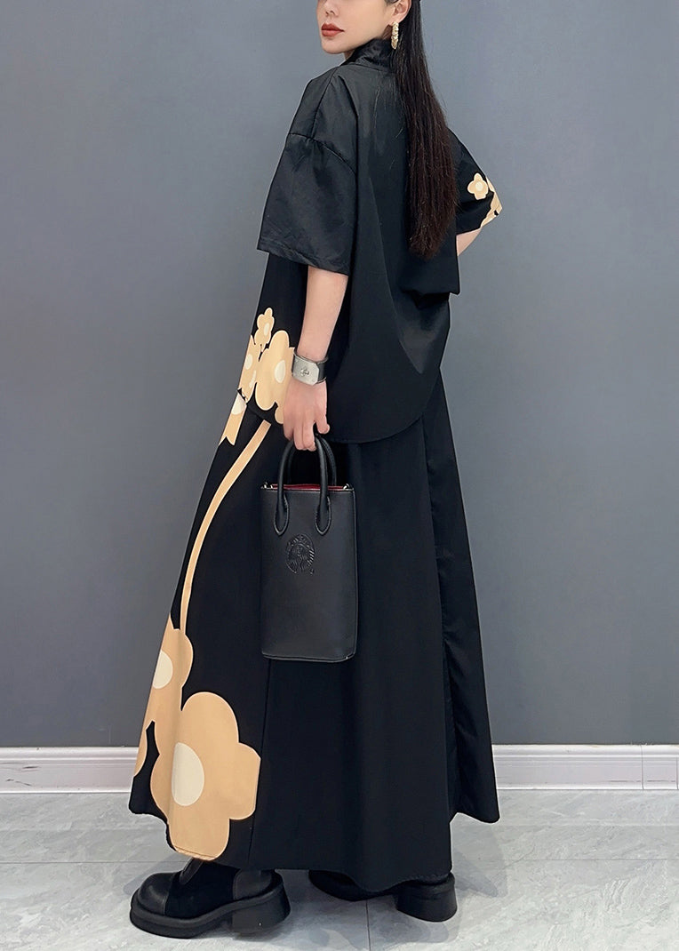 DIY Schwarz Peter Pan Kragen Druck Baumwolle Zwei Teile Set Sommer AO1009