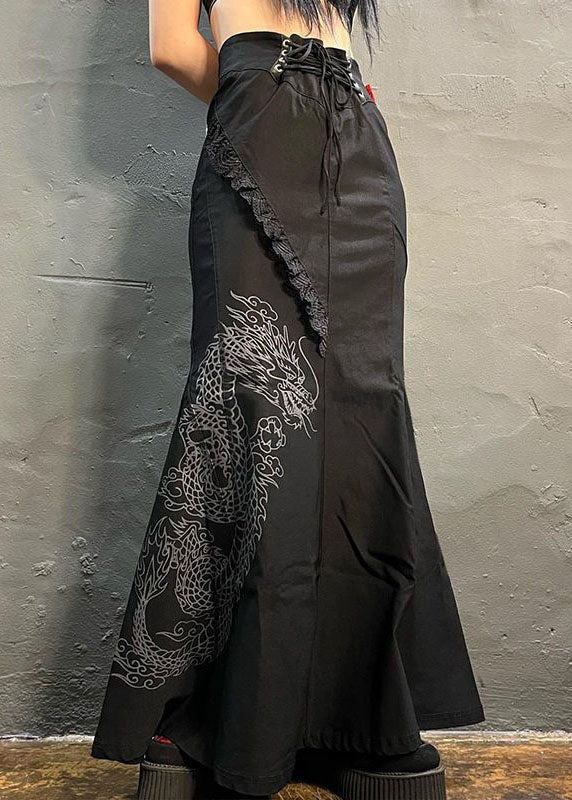 Jupe taille haute en coton à imprimé patchwork oriental noir été AZ1042