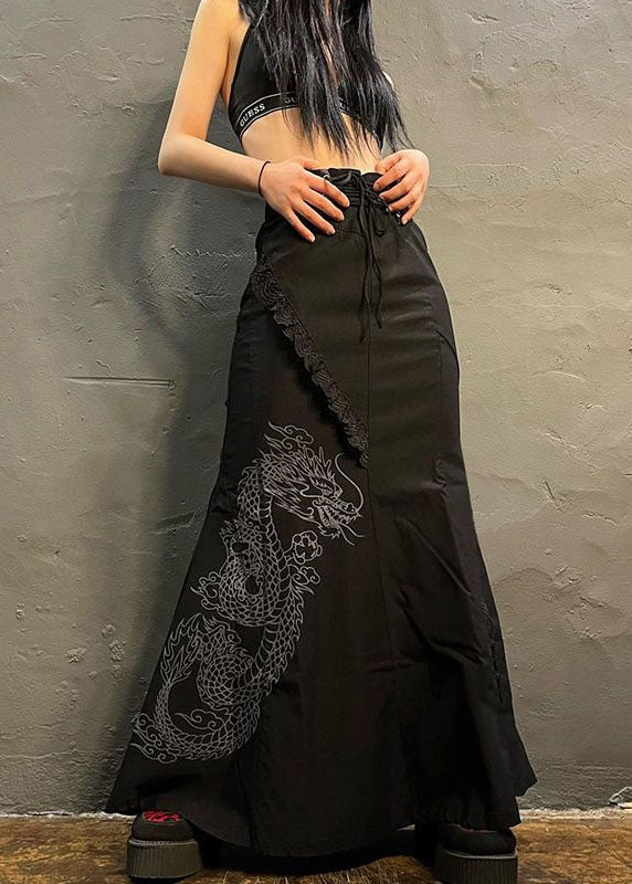 Jupe taille haute en coton à imprimé patchwork oriental noir été AZ1042