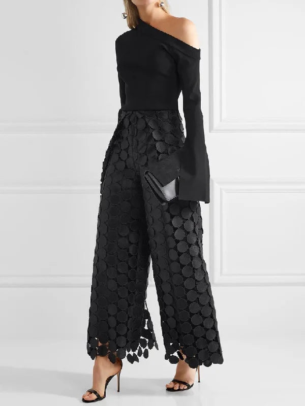High Leg Solid Out Hollow Color Polka Dot Pants Wide Waist