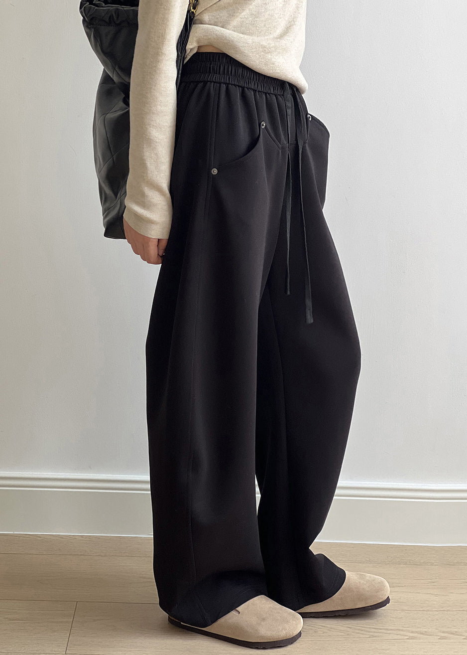 Pantalon en coton à poches noires avec cordon de serrage et taille élastique pour l'automne AF1071