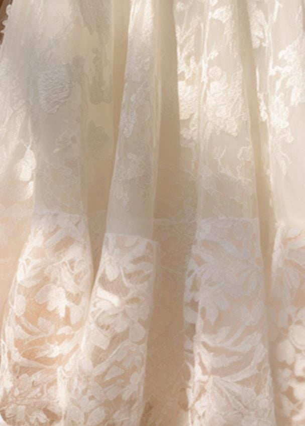 Jupes en dentelle taille haute à imprimé floral beige uni pour l'été QP055