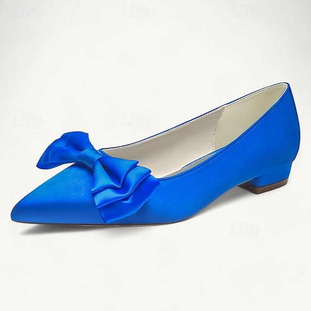 Bowknot Party Low Flats Pointed Shoes Wedding Heel Women's