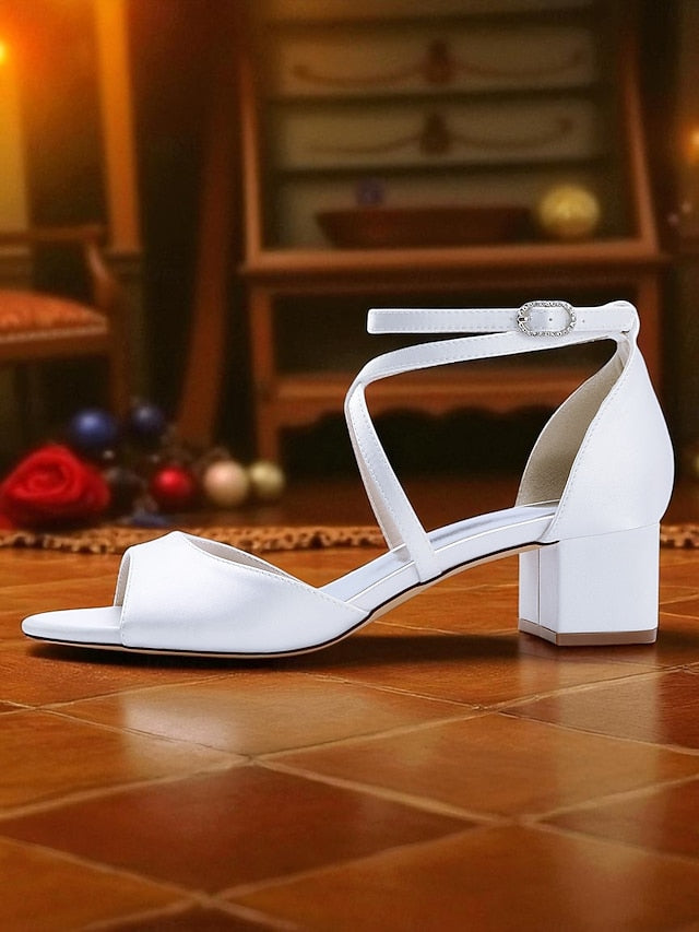 Heel with Ankle Women's Sandals Satin Block Elegant - Strap
