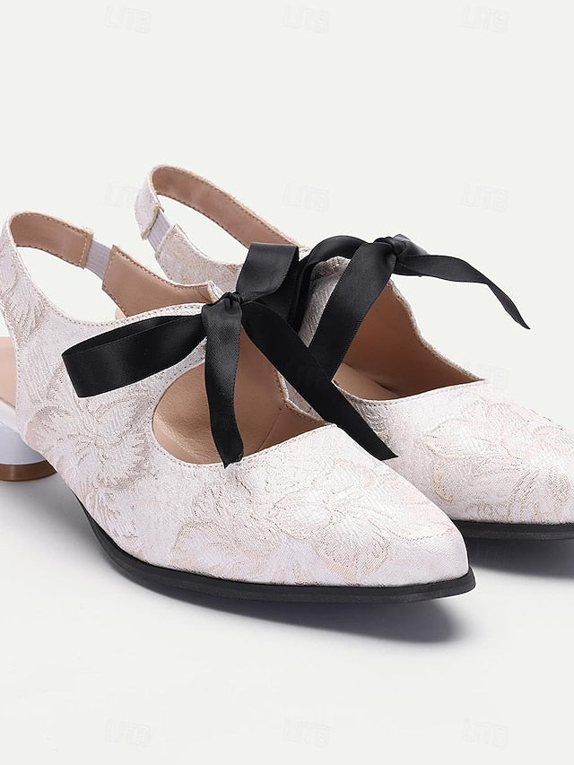 Lace - Heels with Elegant Vintage Bow Women's Slingback