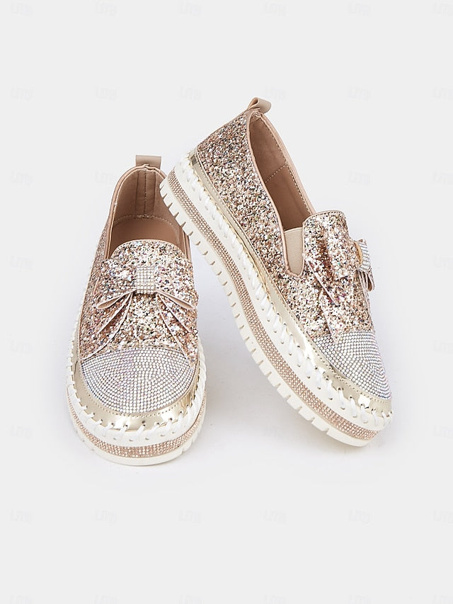 Rhinestone Sparkling Women Loafers Slip-On for – Glittery