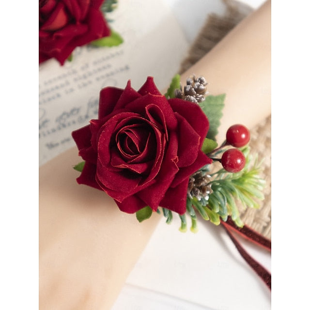 Christmas Rose Red Women's Set and Corsage Boutonniere