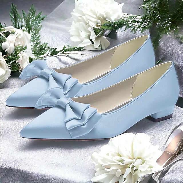 Bowknot Party Low Flats Pointed Shoes Wedding Heel Women's