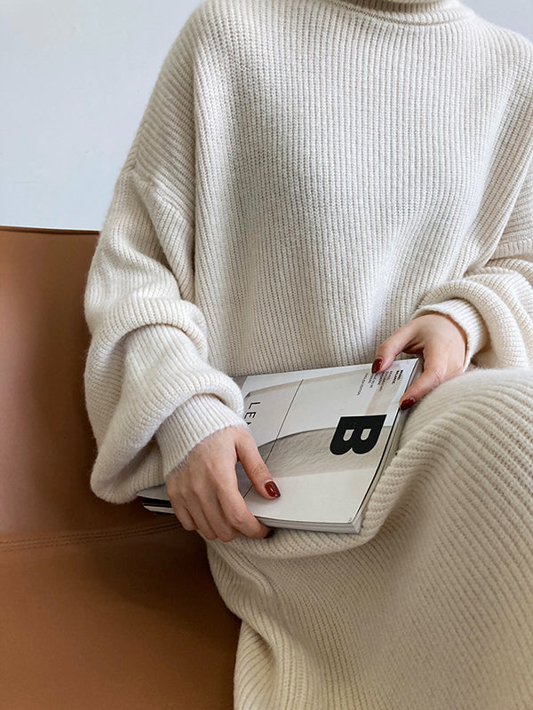 Robe pull ample à manches longues bouffantes et col montant violet Urban AN1052