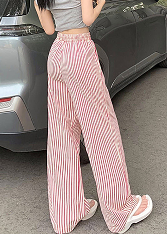 Pantalon en coton rose à poches à lacets taille haute pour l'été NN008