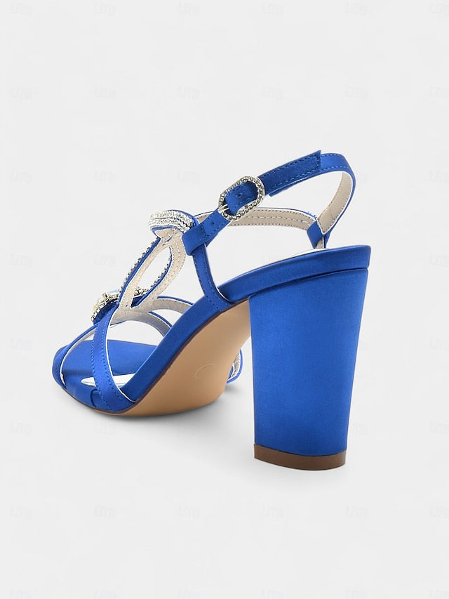 Blue Women's Rhinestone Royal – Sandals Elegant Satin