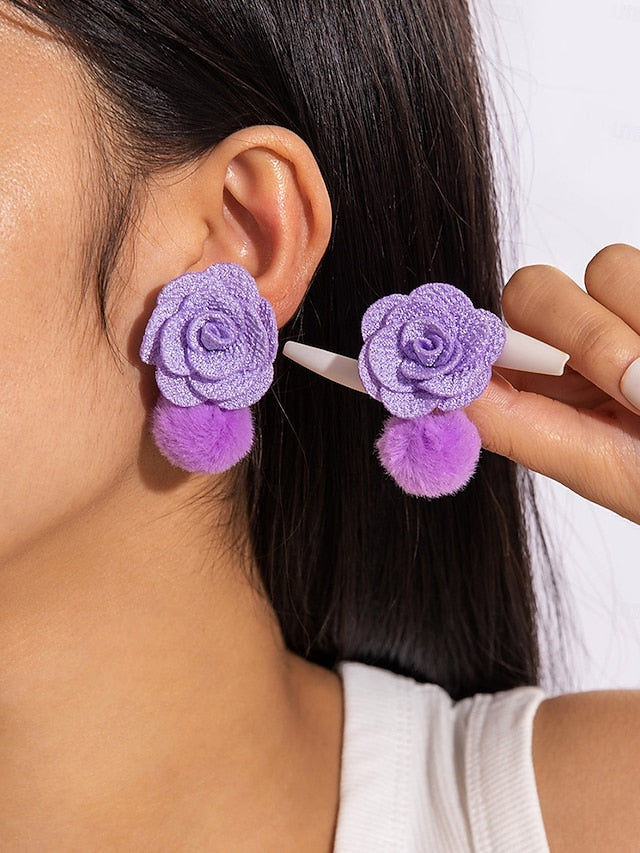 Floral Women's Statement Oversized Drop Flower Earrings -