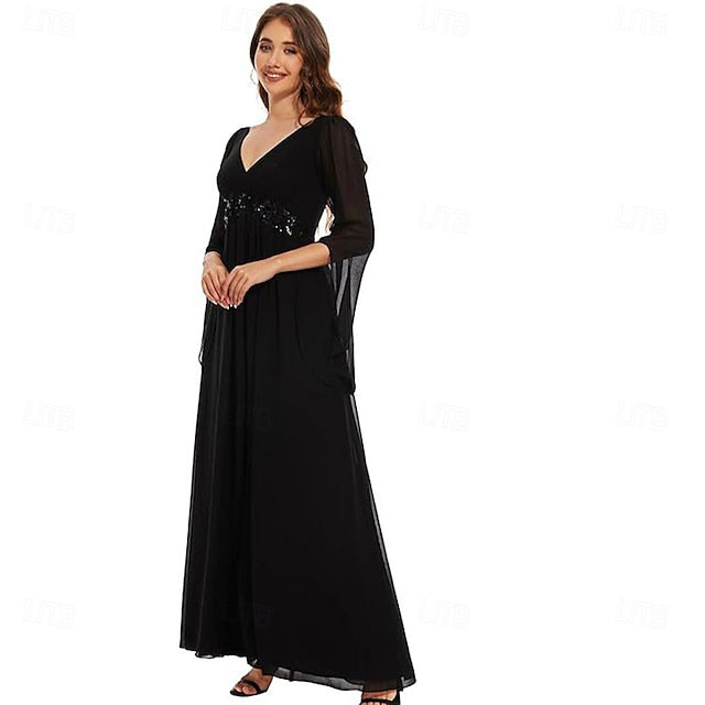 Neck Simple Mother V A-Line Elegant Bride the of Floor Dress