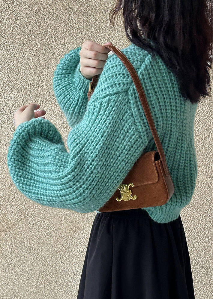 Schlichter, gemütlicher, blauer Strick-Cardigan aus Baumwolle mit langen Ärmeln, AF1066