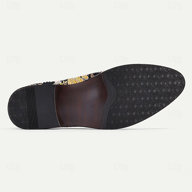 with Jacquard Tassels Floral Loafers Pattern for Men's