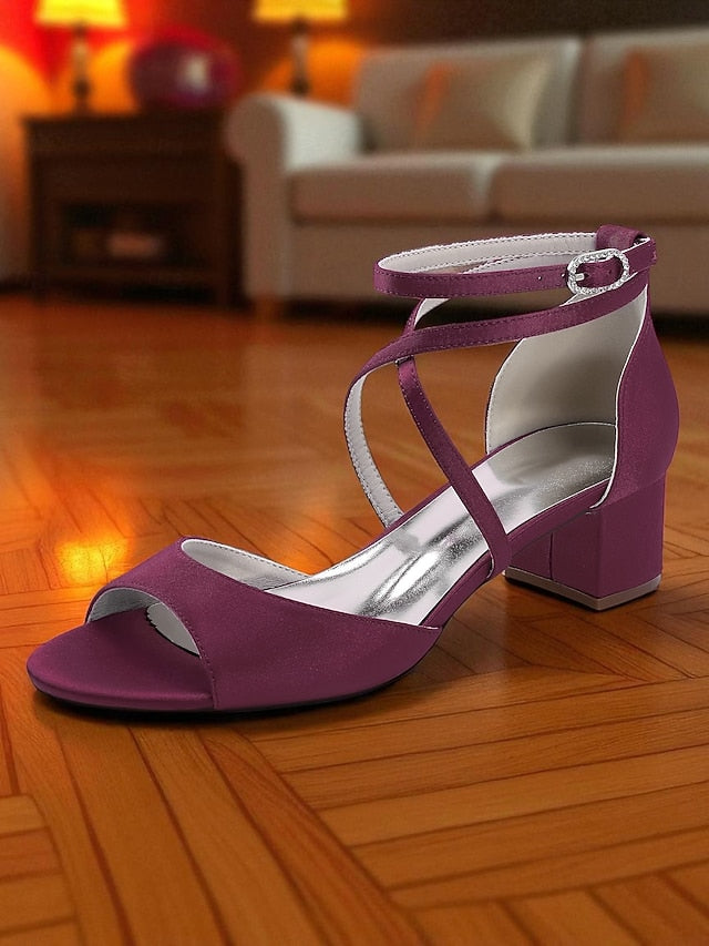Heel with Ankle Women's Sandals Satin Block Elegant - Strap