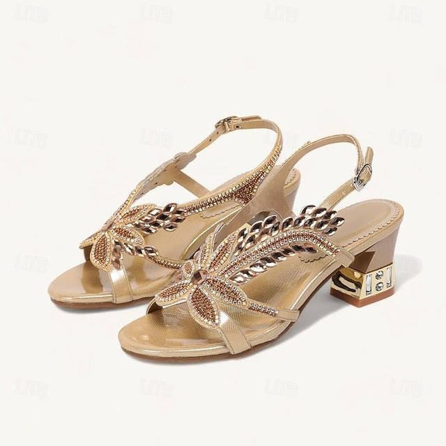 Women's Rhinestone Round Wedding Sandals Party Toe Shoes