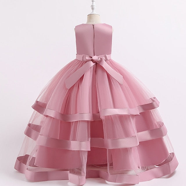 Wedding Girls' Colored Solid Sleeveless Party Kids Dress